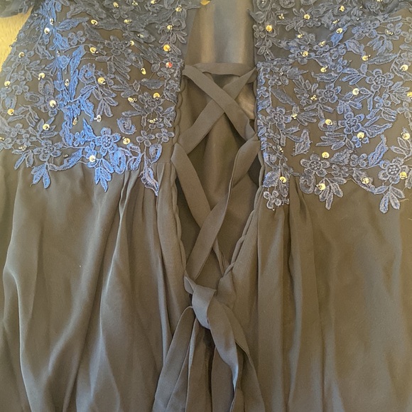 NWT MOB elegant sequined navy full length gown. 24 - Picture 7 of 16